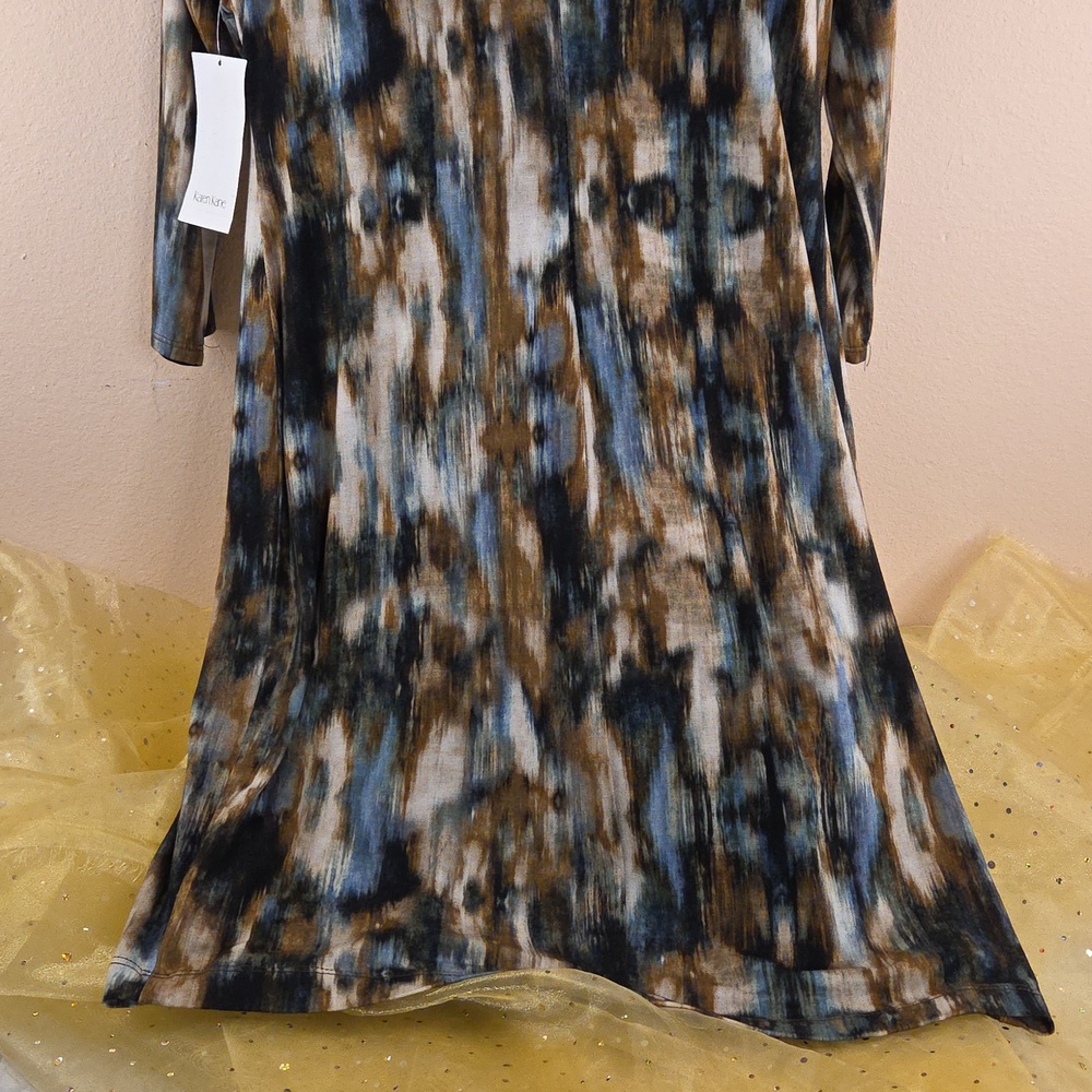 Karen Kane Multicolor Stretchy Knit Dress in Blue, BrownBlack  Large Petite NWT